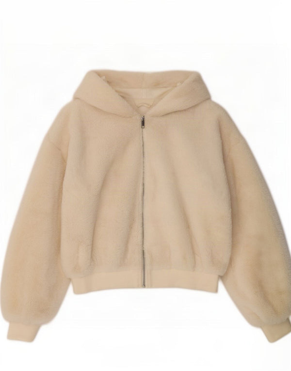 Topshop Женская куртка-бомбер с капюшоном Teddy Bear UK 10, маленькая, белого цвета