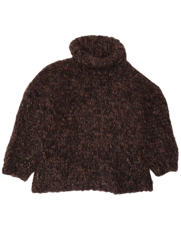 ВИНТАЖНЫЙ женский свободный джемпер с высоким воротником, Великобритания, 22, 3XL, коричневый в крапинку