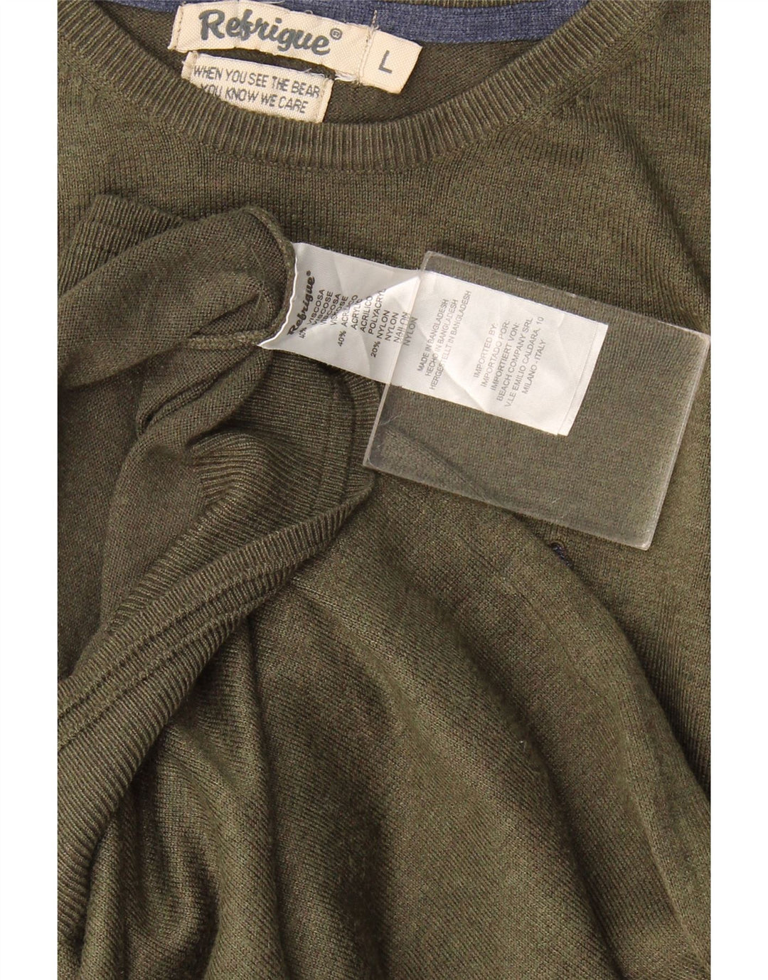 Refrigiwear Мужской джемпер с круглым вырезом, большой свитер из вискозы цвета хаки