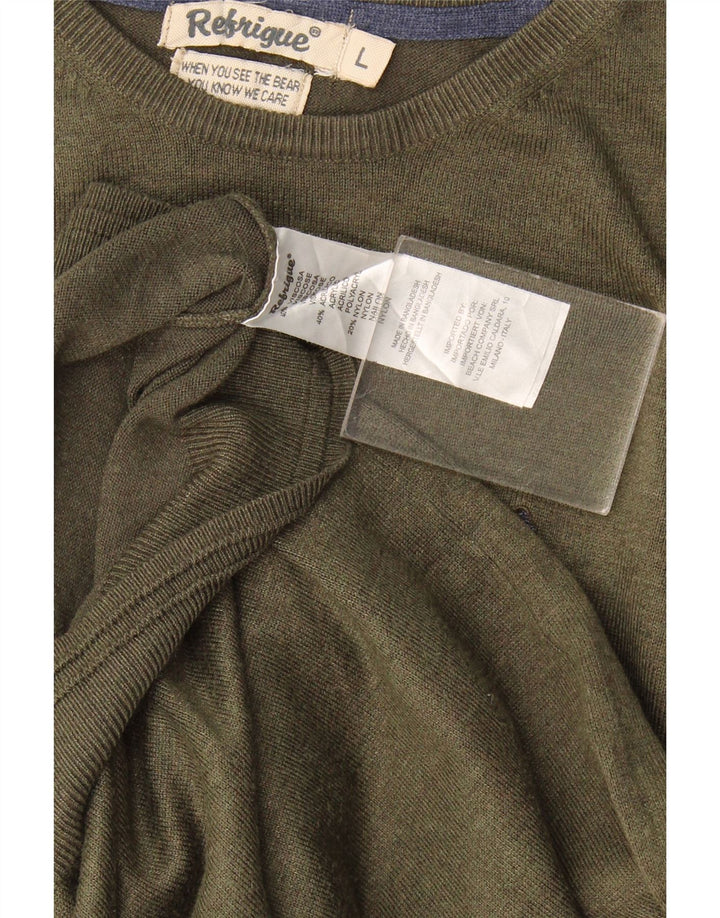 Refrigiwear Мужской джемпер с круглым вырезом, большой свитер из вискозы цвета хаки