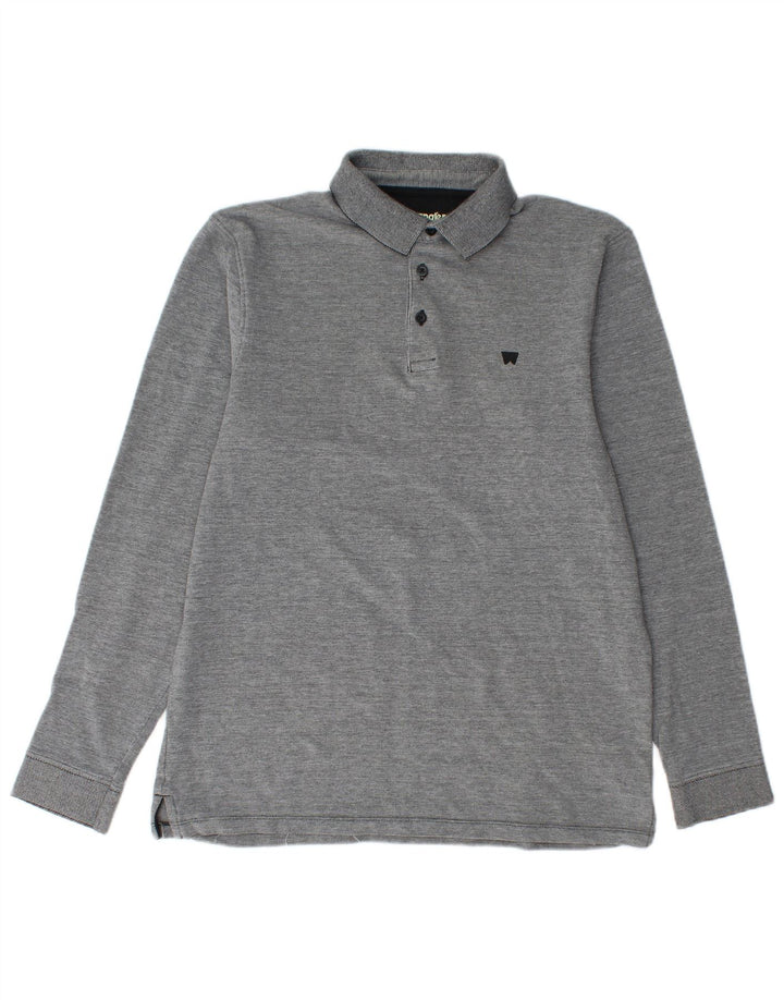Мужская рубашка поло WRANGLER с длинным рукавом, хлопковая, серого цвета