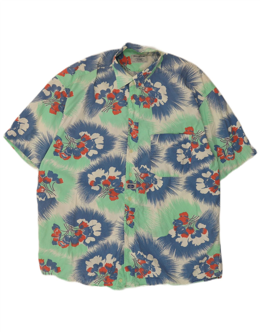 UNIFORM Мужская рубашка с коротким рукавом XL, зеленый цветочный хлопок