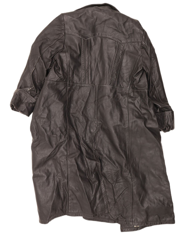 Мужской кожаный тренч VINTAGE UK 38, средний черный кожаный