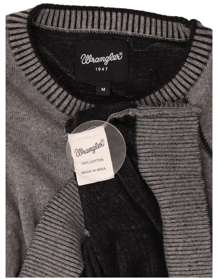 Мужской джемпер Wrangler с круглым вырезом, хлопковый свитер среднего серого цвета с геометрическим узором