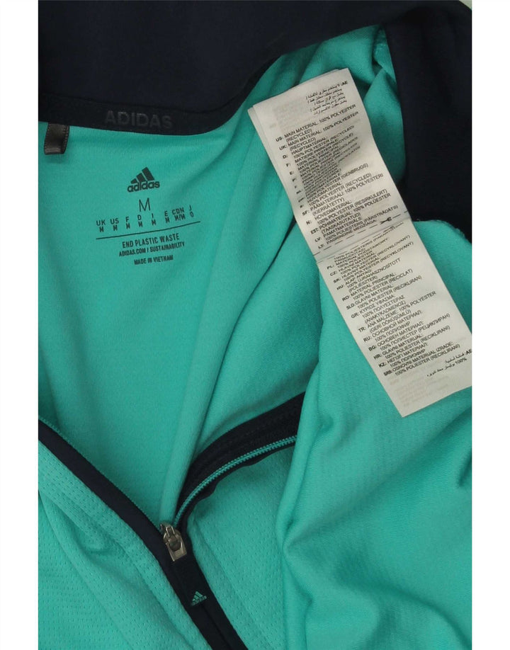 Adidas Мужской пуловер с воротником на молнии, спортивный костюм, средний бирюзовый полиэстер