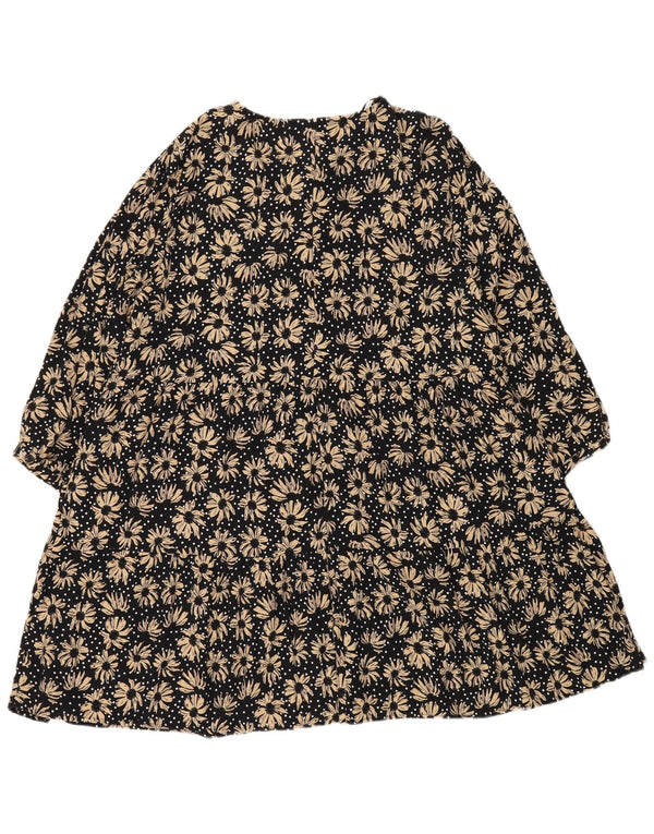 Женское многоярусное платье Zara UK 20 2XL Темно-синее с цветочным принтом из вискозы