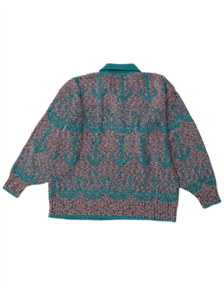 ВИНТАЖНЫЙ мужской джемпер с воротником-поло с абстрактным узором, свитер XL, серый