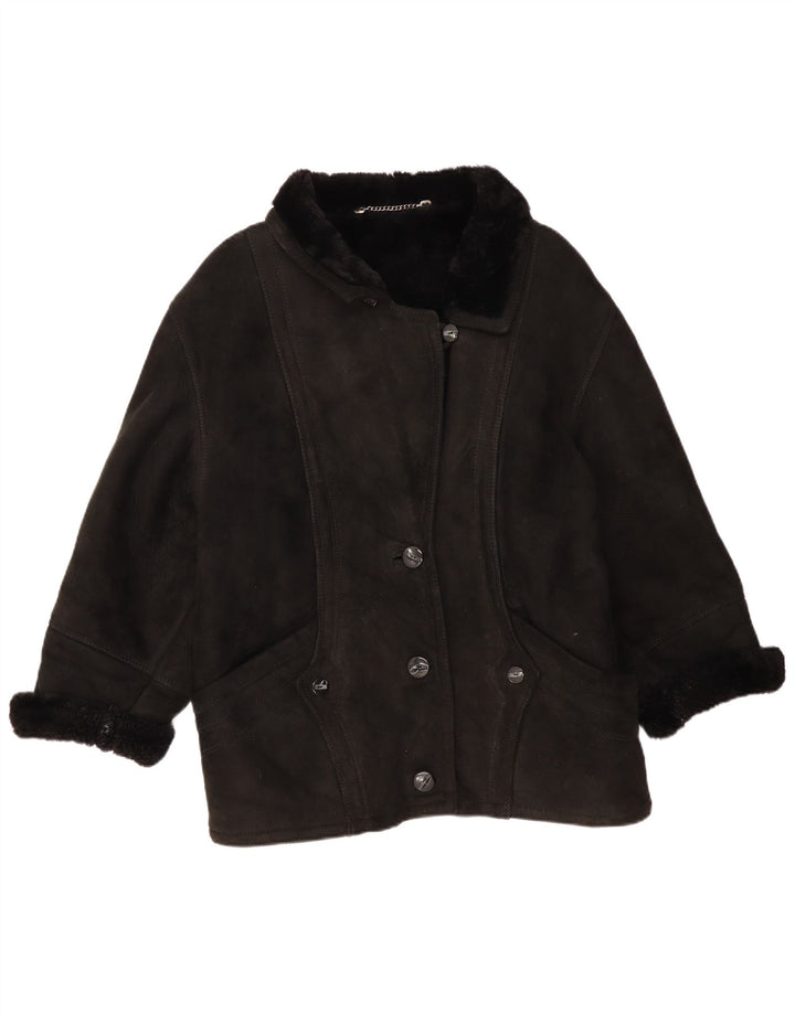 Винтажная женская дубленка оверсайз IT 44 Medium Black Shearling