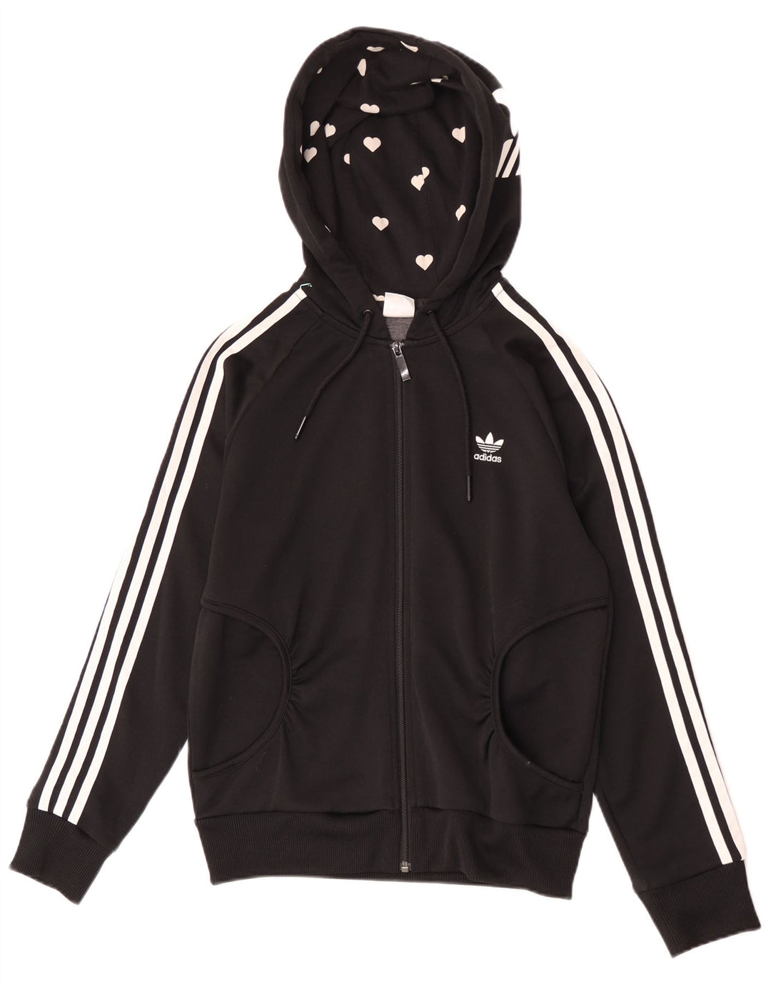 Женский свитер с капюшоном Adidas на молнии с графическим рисунком IT 40, маленький, черный, полиэстер