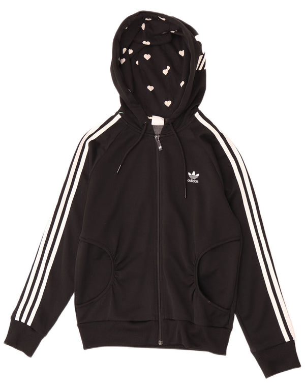 Женский свитер с капюшоном Adidas на молнии с графическим рисунком IT 40, маленький, черный, полиэстер