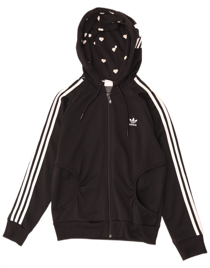 Женский свитер с капюшоном Adidas на молнии с графическим рисунком IT 40, маленький, черный, полиэстер