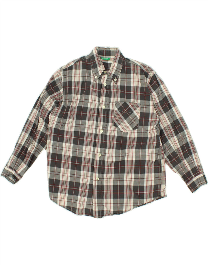 BENETTON Boys Shirt 7-8 Years Medium  Grey Check Cotton Vintage Benetton and Second-Hand Benetton from Messina Hembry 