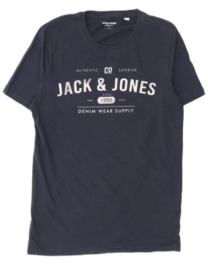 Мужская футболка с рисунком Jack & Jones, темно-синий, хлопковый топ среднего размера