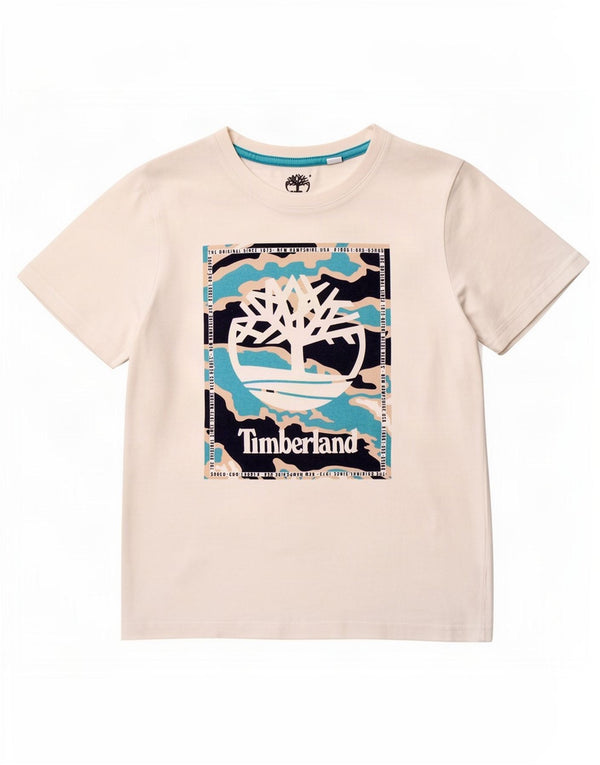 Футболка с рисунком Timberland для мальчиков, топ 11–12 лет, размер XS, белый хлопок