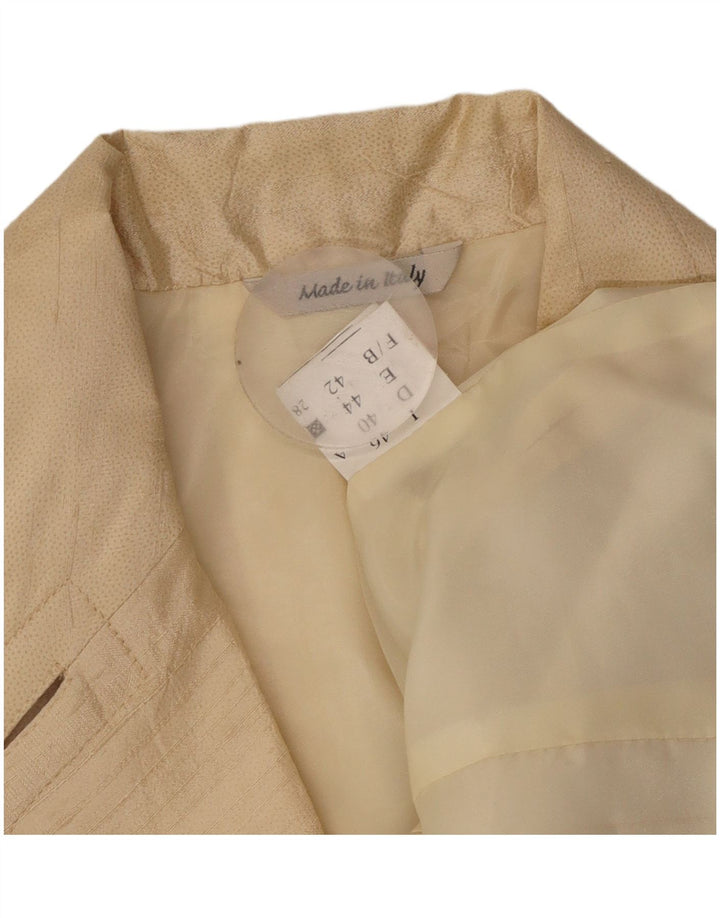 VINTAGE Womens 3 Button Blazer Jacket IT 46 Large Beige Silk