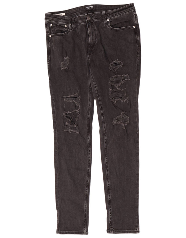 Мужские потертые джинсы скинни Jack & Jones W36 L34, черный хлопок