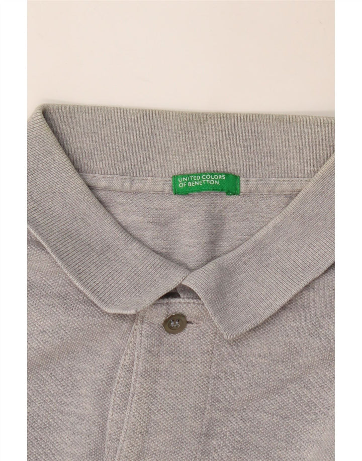 Мужская рубашка поло BENETTON с длинным рукавом, серая, в крапинку