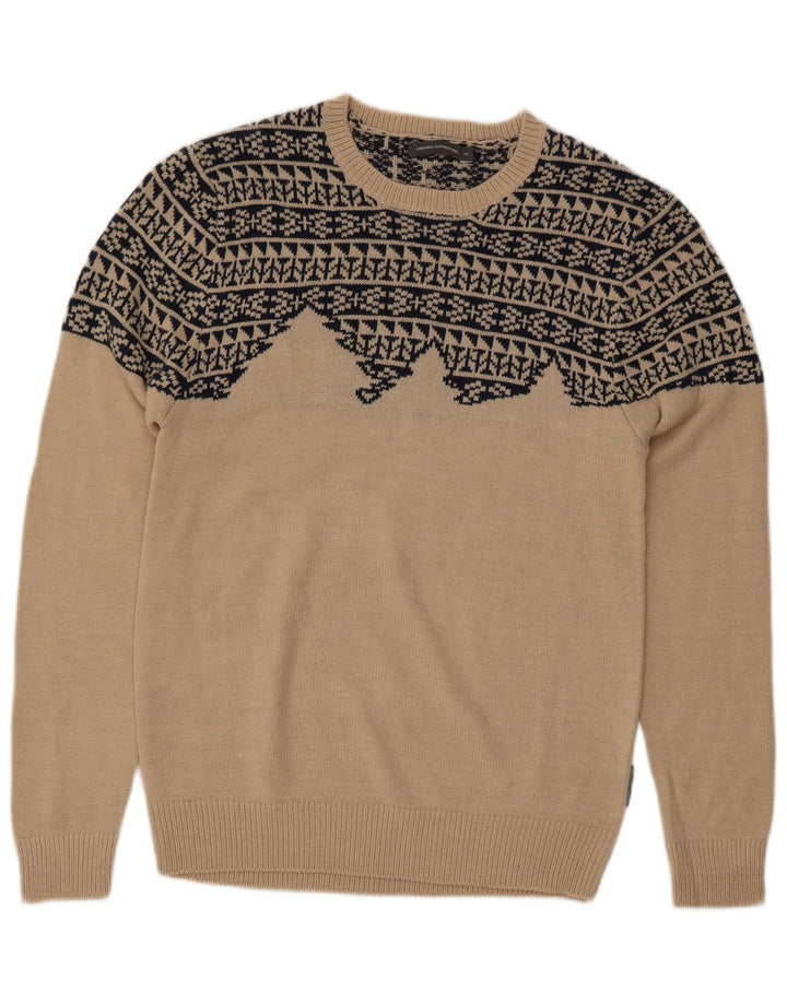 Мужской джемпер с вырезом «лодочка» FRENCH CONNECTION, средний бежевый с геометрическим узором