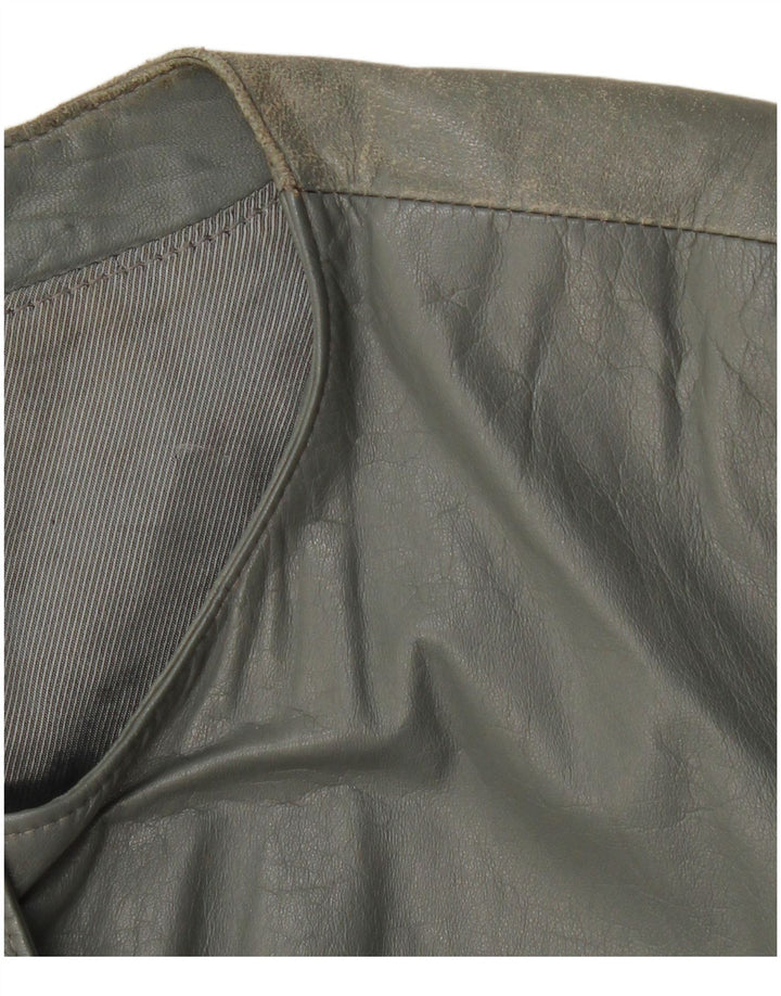 Женская кожаная куртка-бомбер VINTAGE UK 12, кожа среднего серого цвета