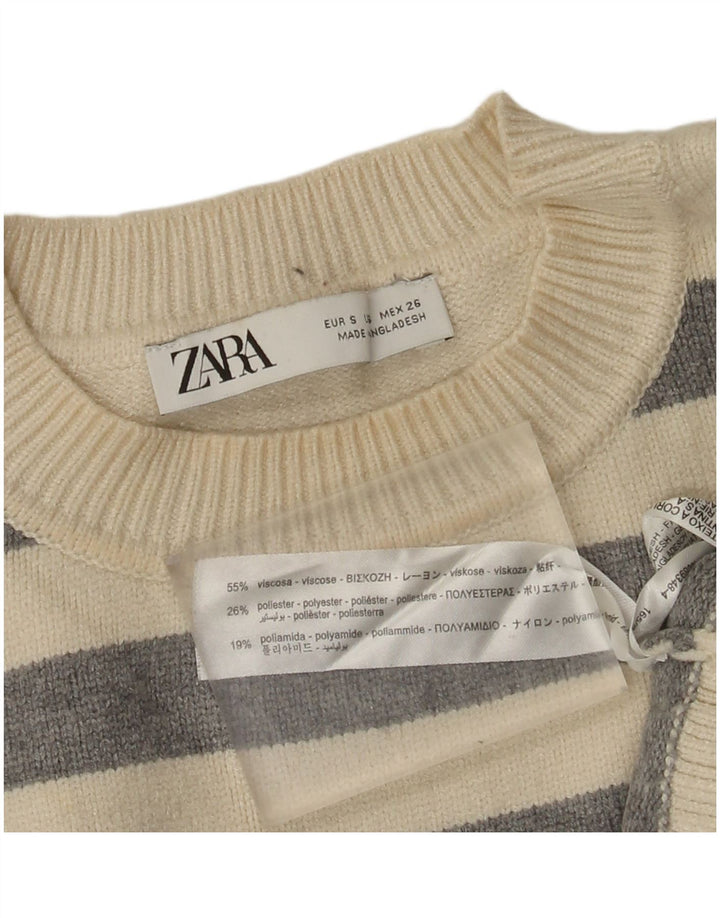 Женский свободный джемпер с круглым вырезом Zara UK 10, маленький белый в полоску