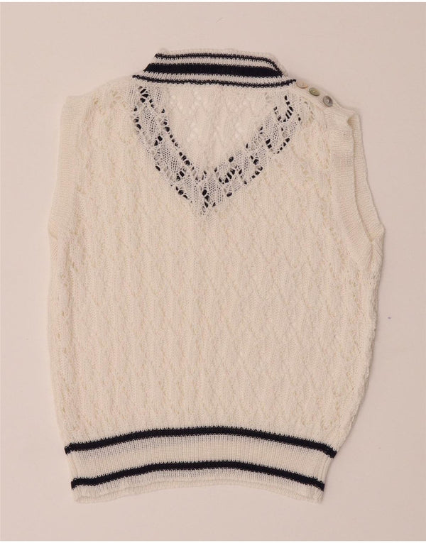 Винтажный женский укороченный жилет крючком без рукавов UK 4 XS Белый