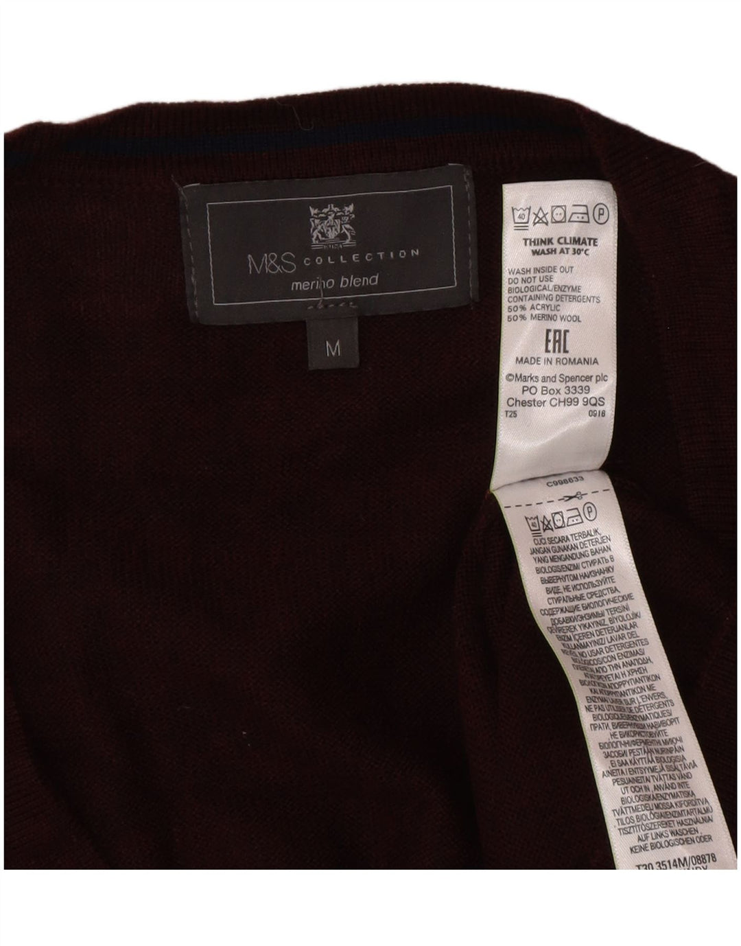 Мужской свитер-кардиган Marks & Spencer среднего бордового цвета из акрила