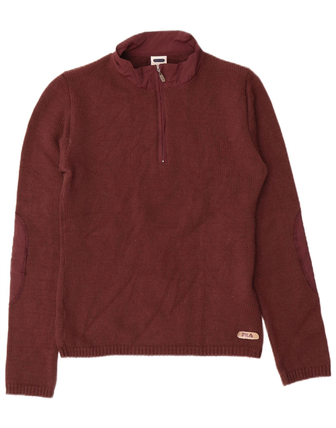 Женский свитер FILA с воротником на молнии UK 12, средний темно-бордовый шерстяной свитер