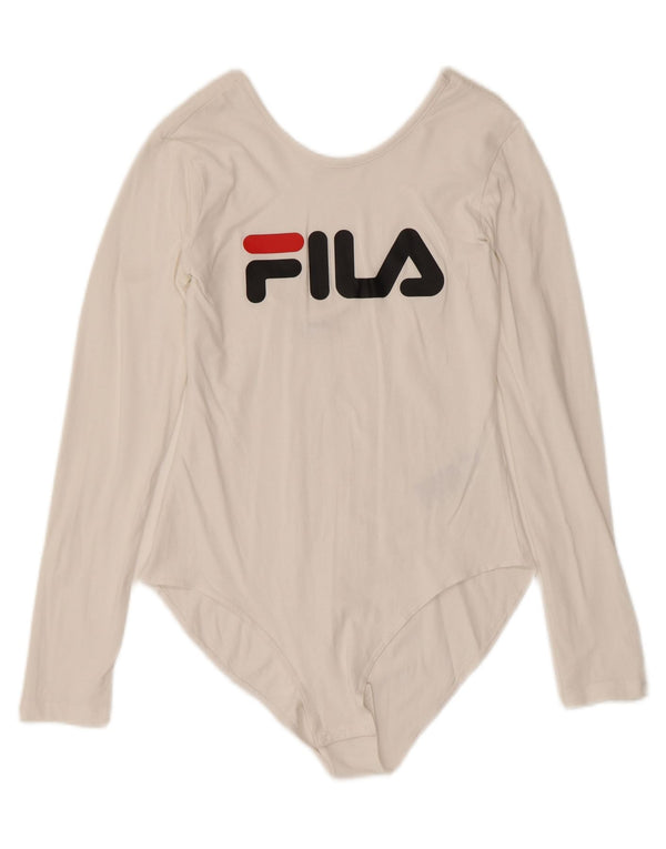 Fila Женское боди с длинными рукавами и графикой UK 12, средний цвет, белый хлопок