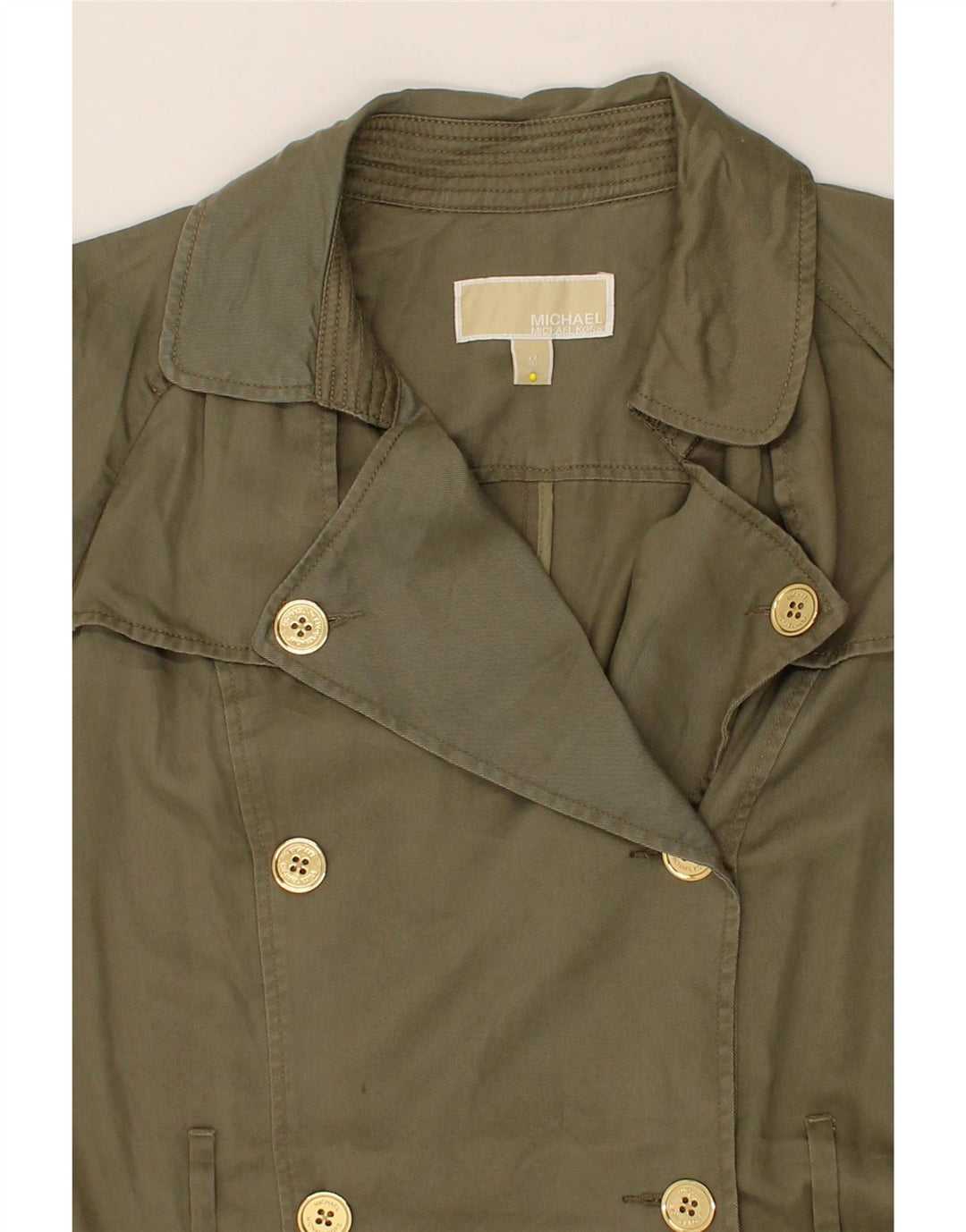 MICHAEL KORS Womens Pea Coat UK 14 Medium Khaki Lyocell Vintage Michael Kors and Second-Hand Michael Kors from Messina Hembry 