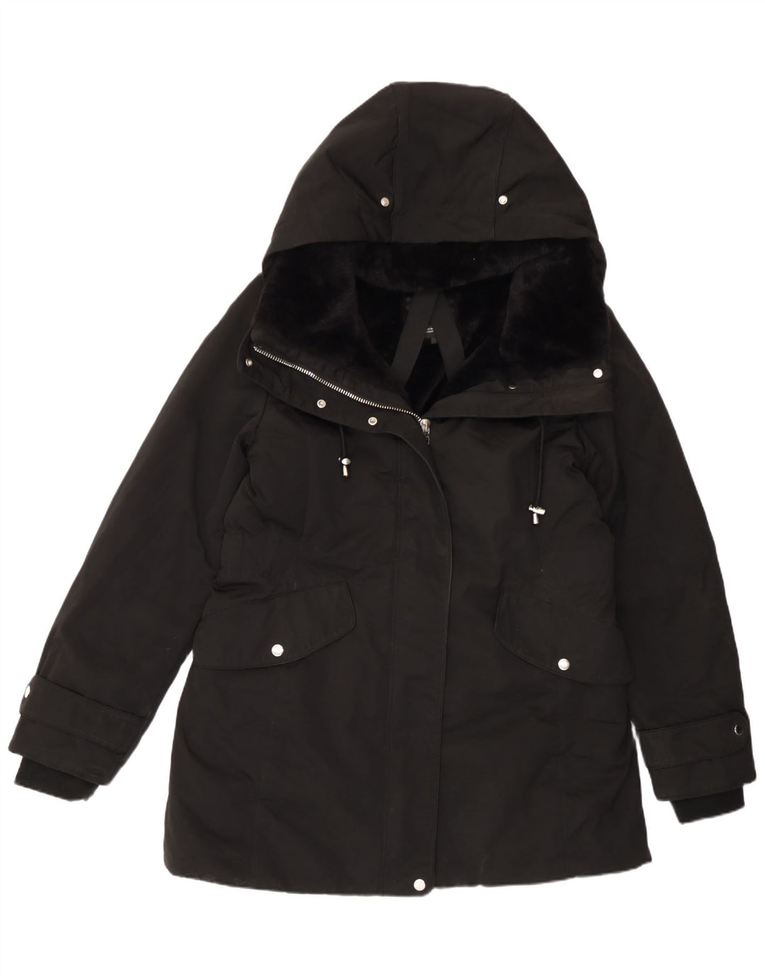 Женская парка Zara с капюшоном UK 18 XL, черный полиэстер