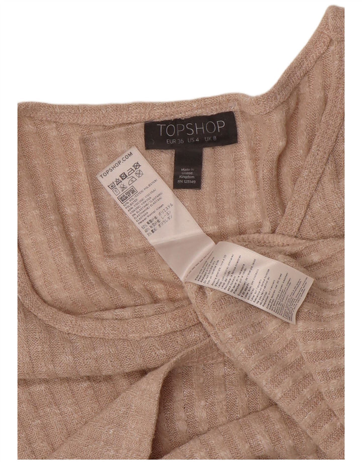 Topshop Женский укороченный топ оверсайз с длинным рукавом UK 8, маленький бежевый