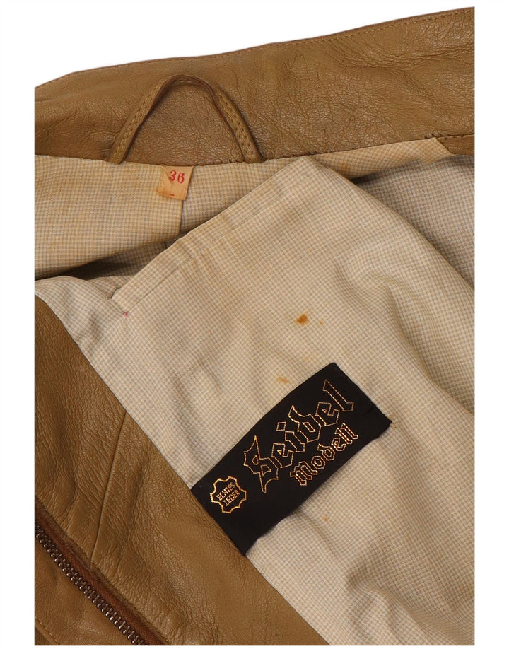 Винтажная женская кожаная куртка EU 36, маленькая коричневая кожа