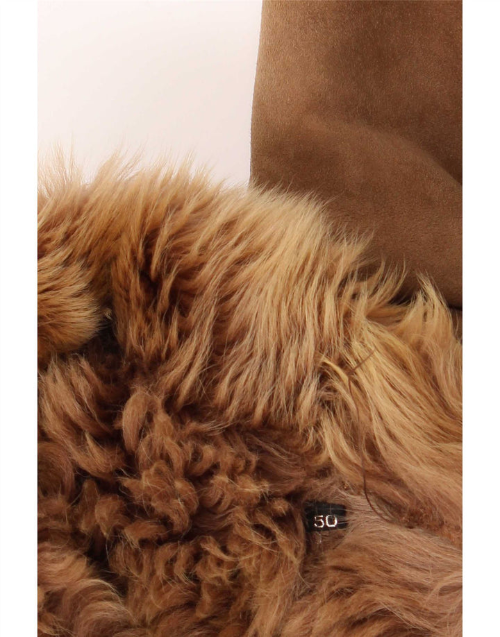 Винтажная женская короткая дубленка свободного кроя IT 50 XL Коричневая классика