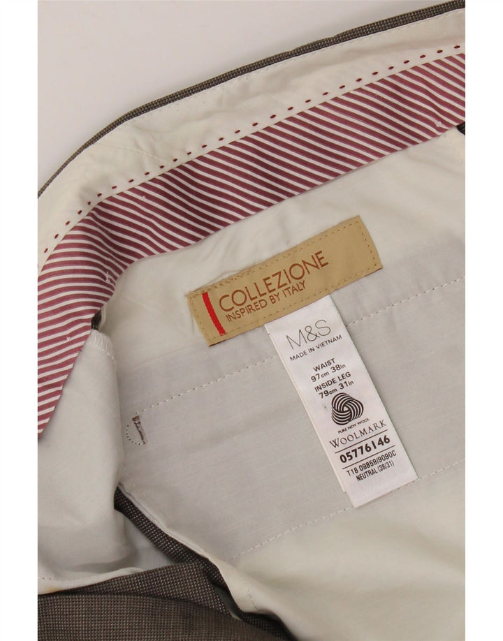 Мужские прямые костюмные брюки MARKS & SPENCER W38 L31 коричневые шерстяные