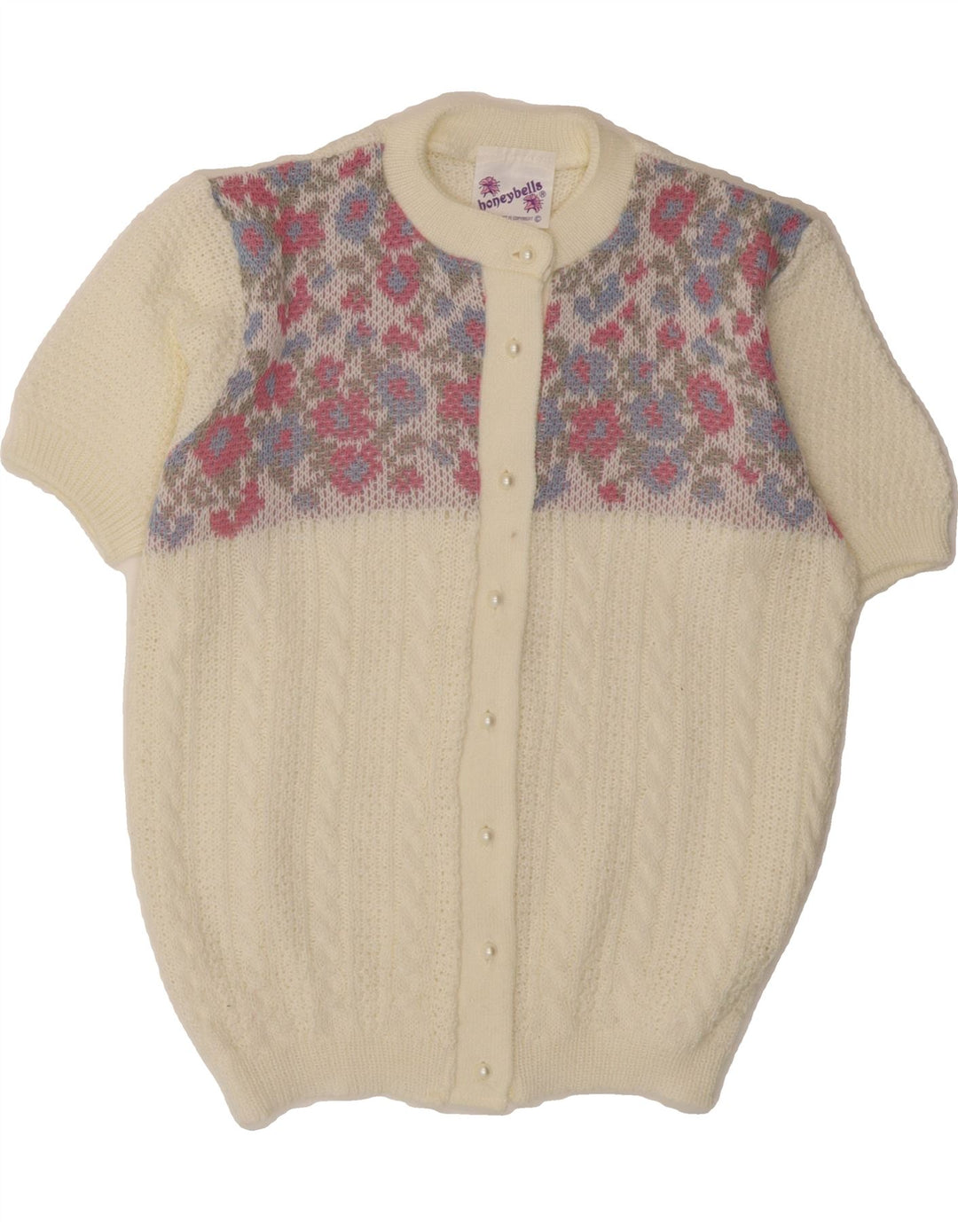 VINTAGE Womens Cardigan Sweater UK 12 Medium Beige Colourblock Vintage Vintage and Second-Hand Vintage from Messina Hembry 