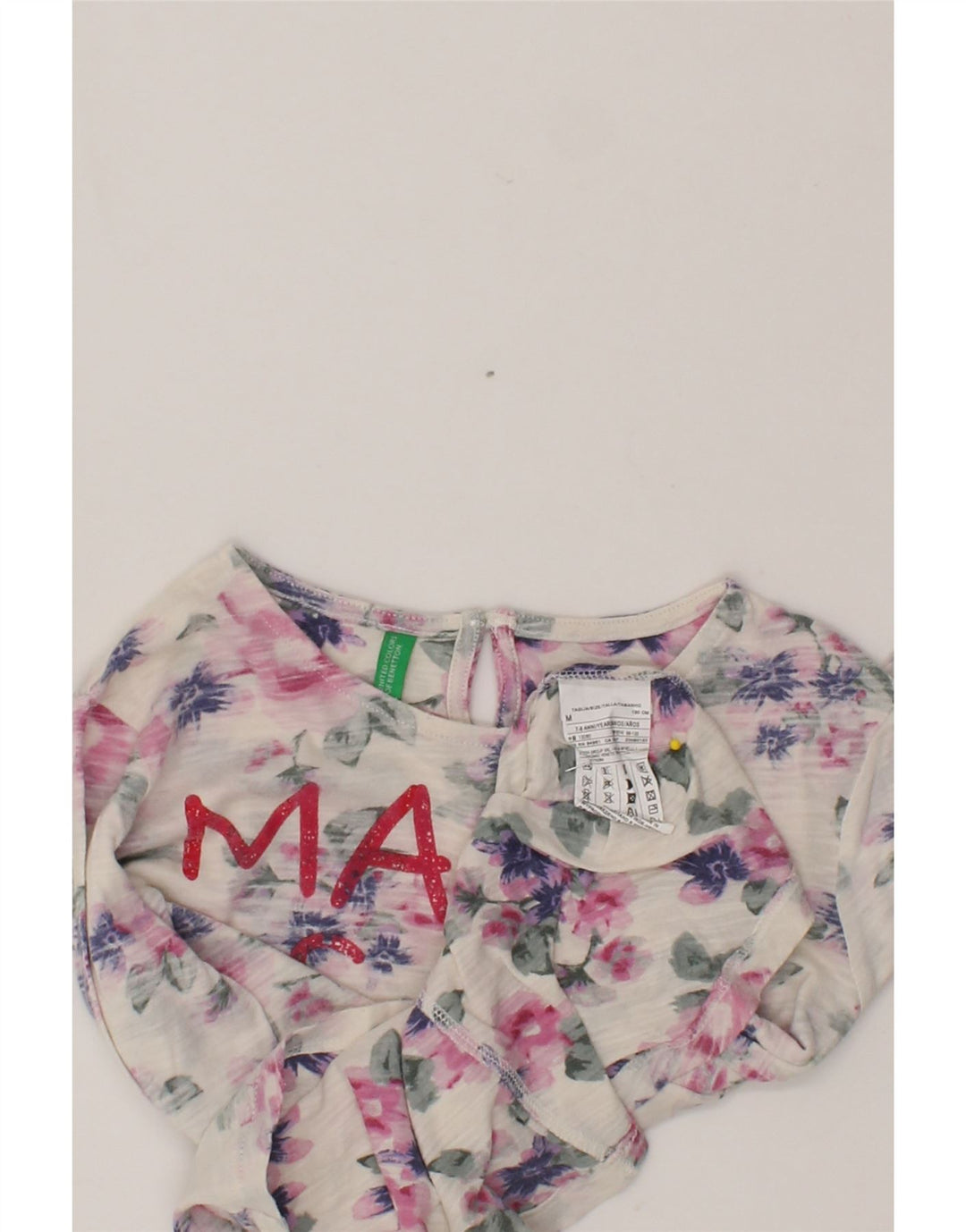BENETTON Girls Graphic Top Long Sleeve 7-8 Years Medium  Multicoloured Vintage Benetton and Second-Hand Benetton from Messina Hembry 