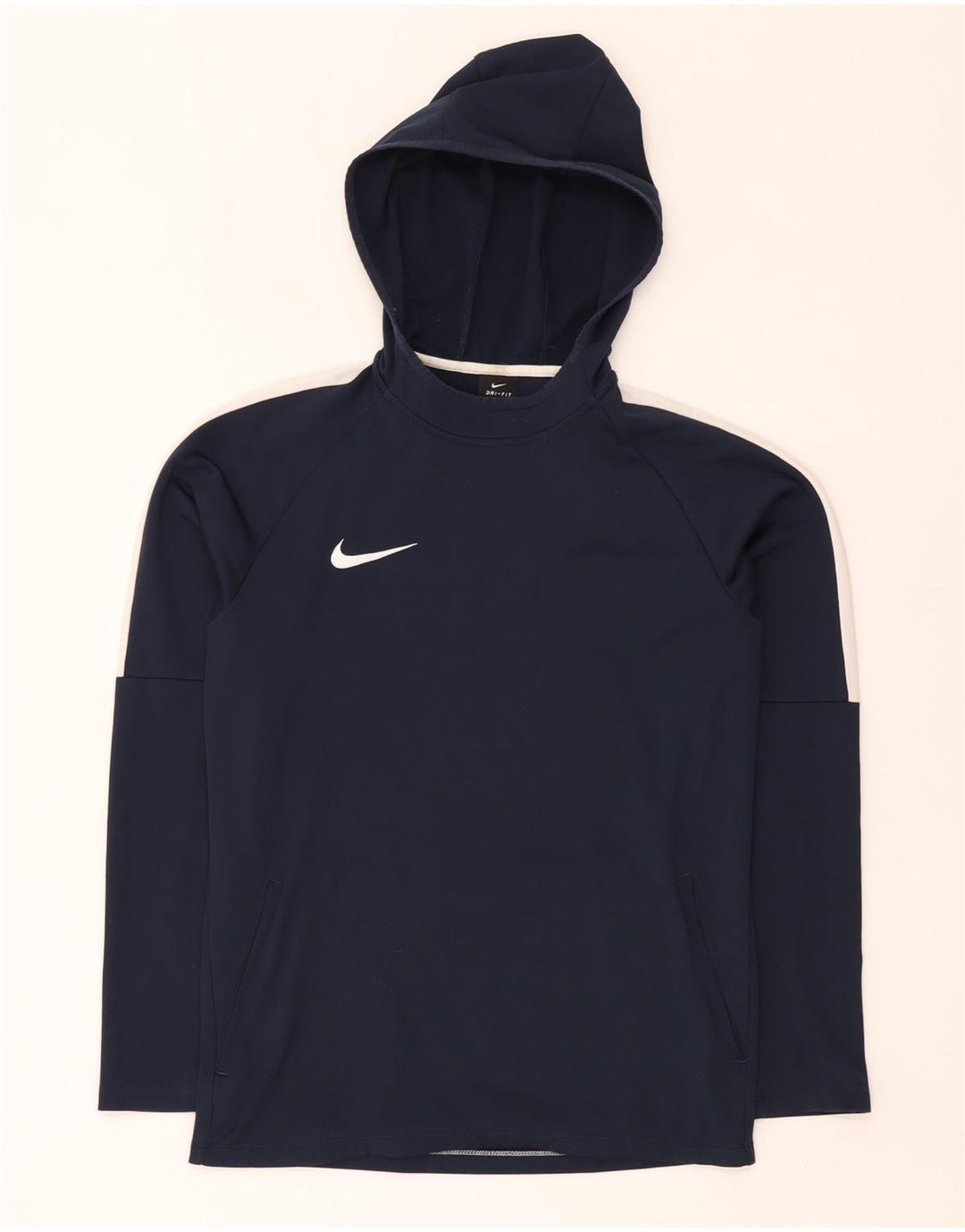 Мужской джемпер с капюшоном Nike Dri Fit, маленький темно-синий, полиэстер с цветными блоками