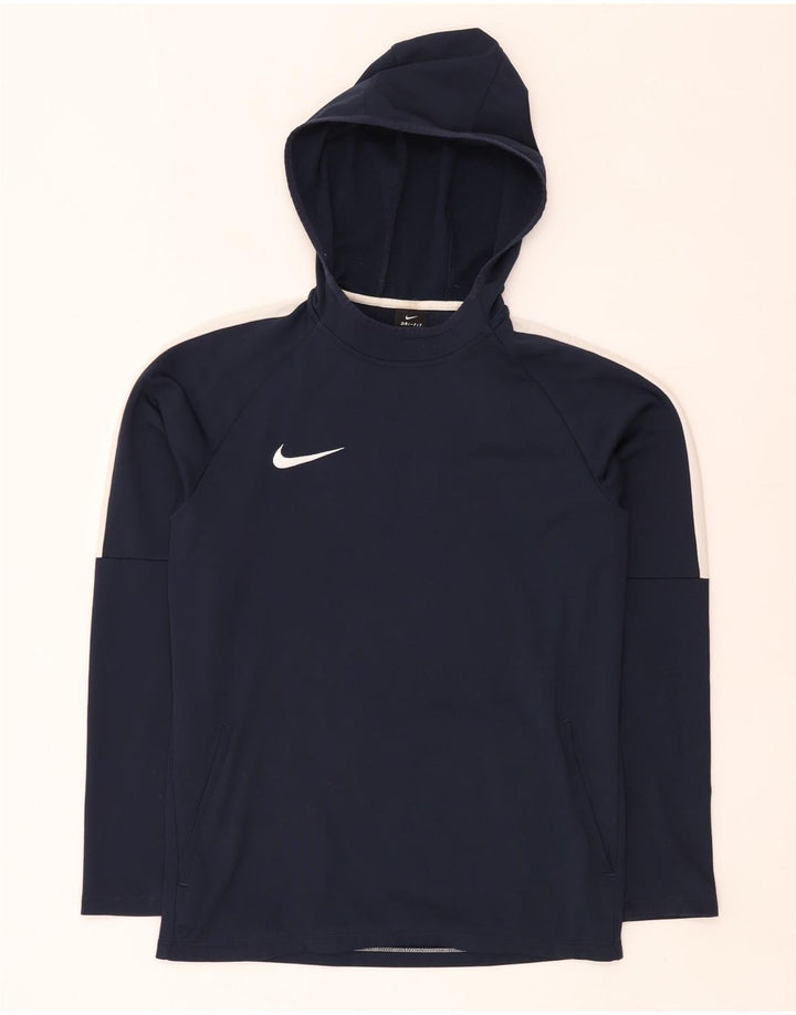 Мужской джемпер с капюшоном Nike Dri Fit, маленький темно-синий, полиэстер с цветными блоками