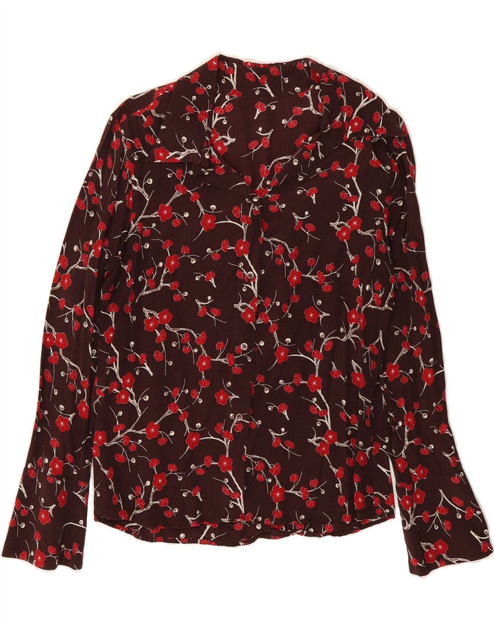 VINTAGE Womens Shirt Blouse UK 14 Medium Brown Floral Vintage Vintage and Second-Hand Vintage from Messina Hembry 