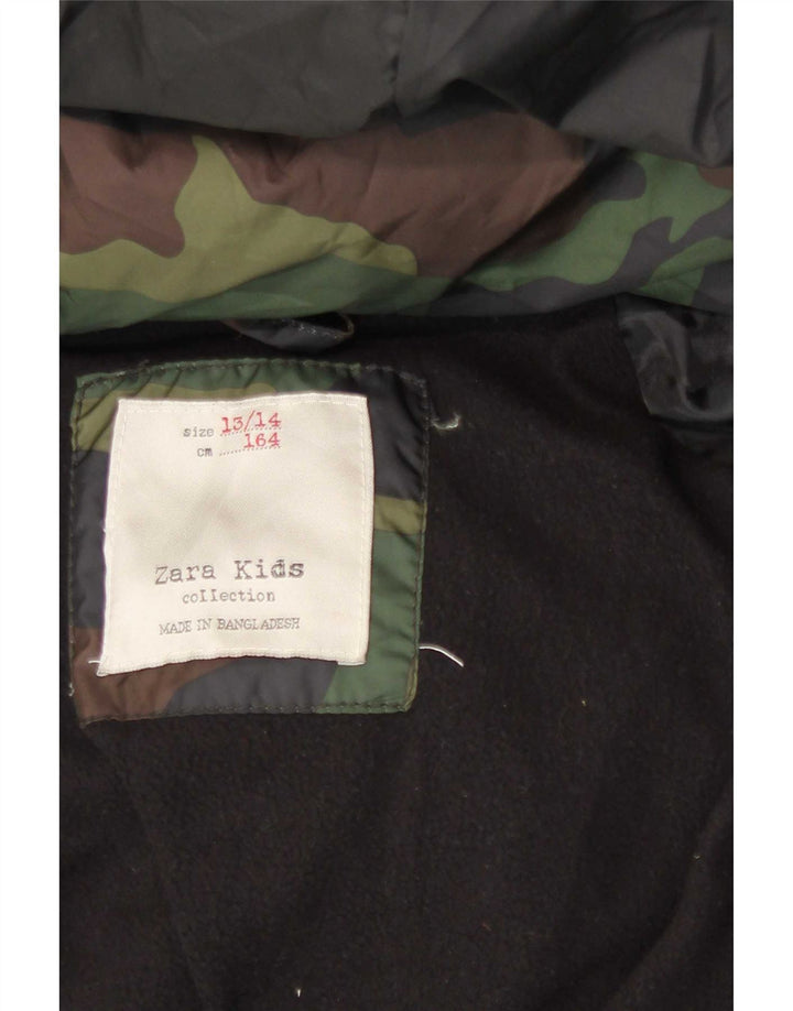 Стеганая куртка с капюшоном Zara для мальчиков 13-14 лет, разноцветный камуфляж