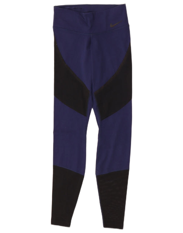 Женские леггинсы Nike Dri Fit UK 6 XS, темно-синие, нейлон с цветными блоками