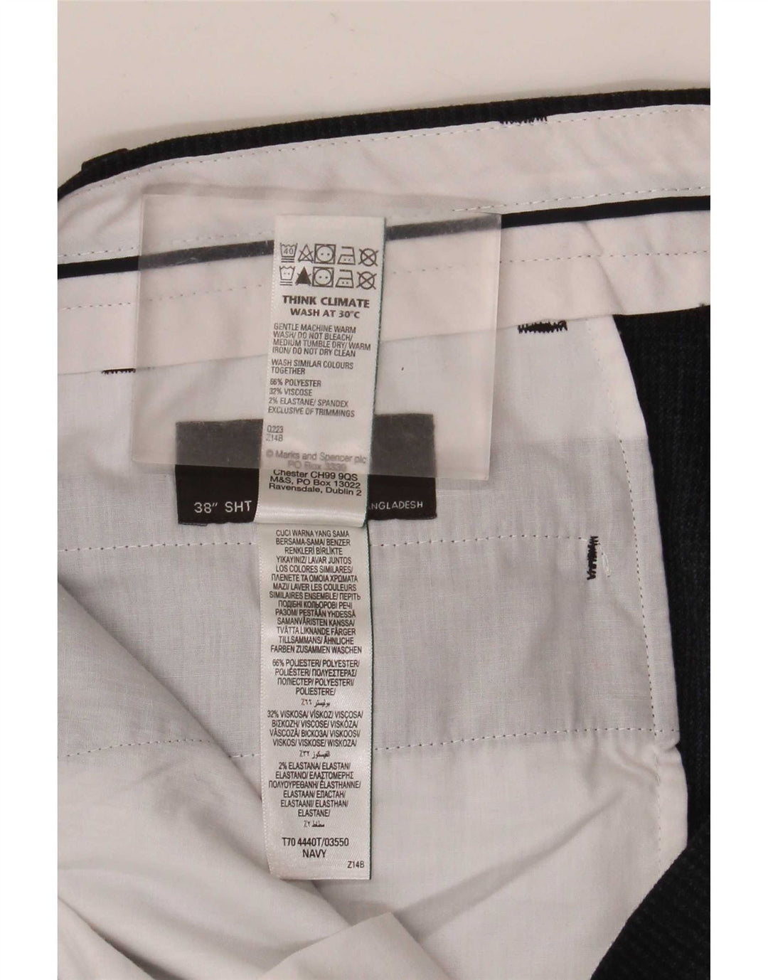 Мужские прямые повседневные брюки Marks & Spencer W38 L29 темно-синего цвета из полиэстера