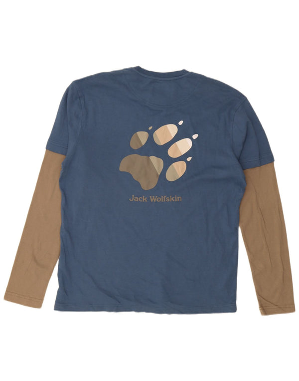 Мужской топ Jack Wolfskin с длинным рукавом и рисунком, Великобритания, размер 44 XL, синий, хлопок с цветными блоками