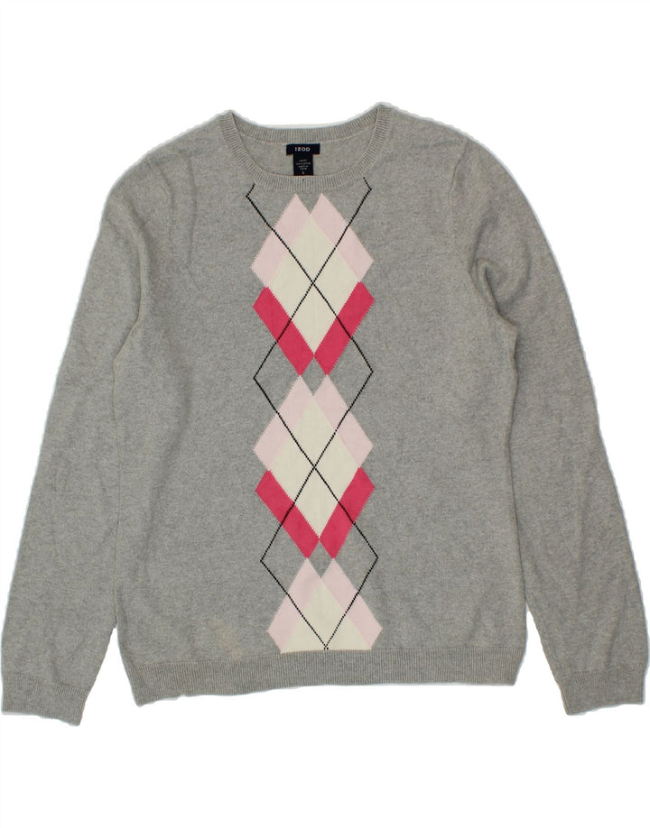 IZOD Womens Crew Neck Jumper Sweater UK 16 Large Grey Argyle/Diamond Vintage Izod and Second-Hand Izod from Messina Hembry 