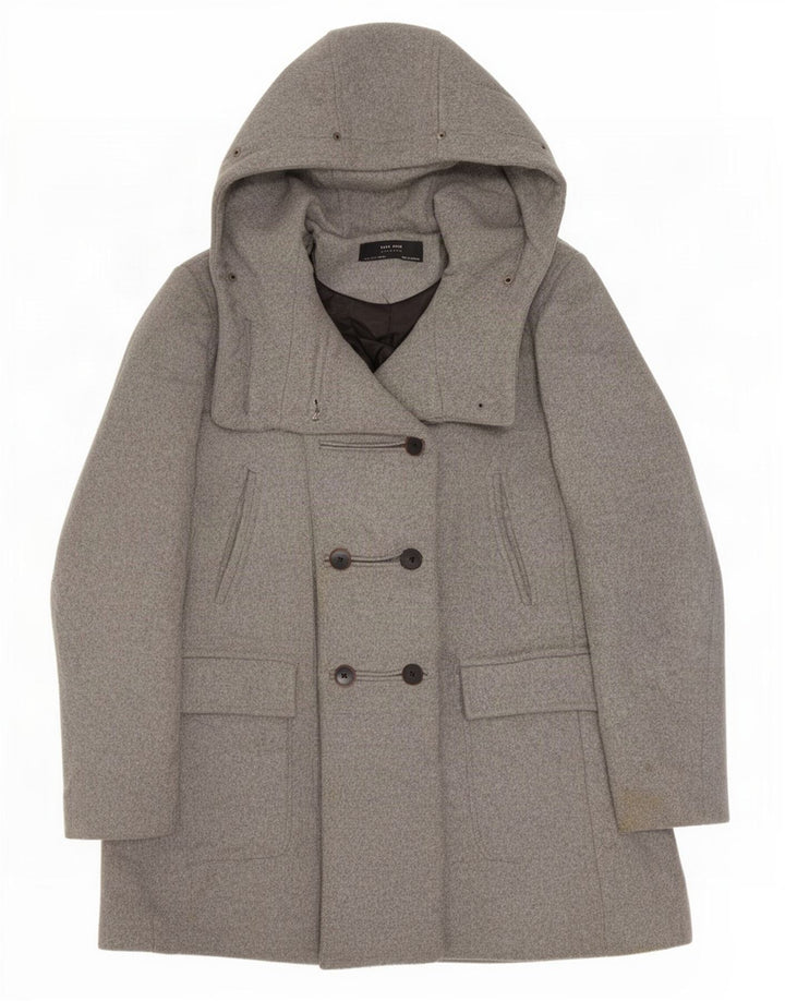 Женское двубортное пальто с капюшоном Zara UK 10, маленькое серое