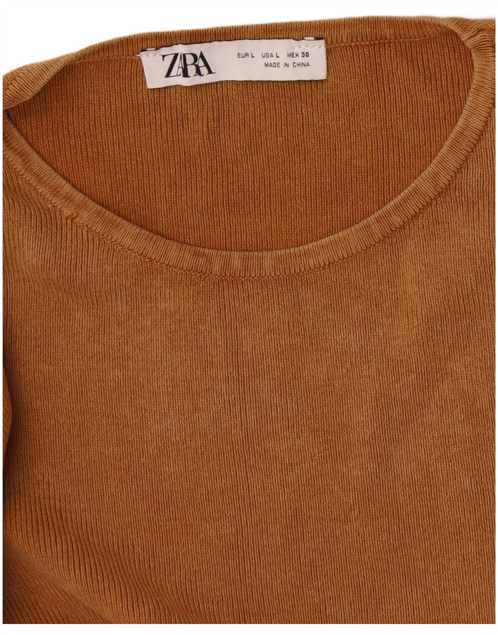 Женский укороченный топ Zara с длинным рукавом UK 14, большой бежевый