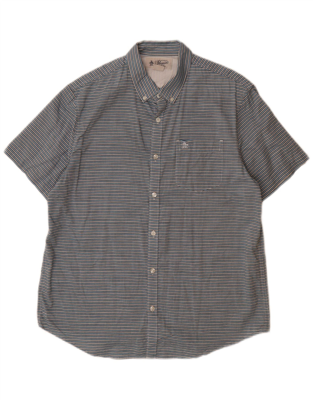 Мужская рубашка с коротким рукавом PENGUIN, большая синяя хлопковая полоска