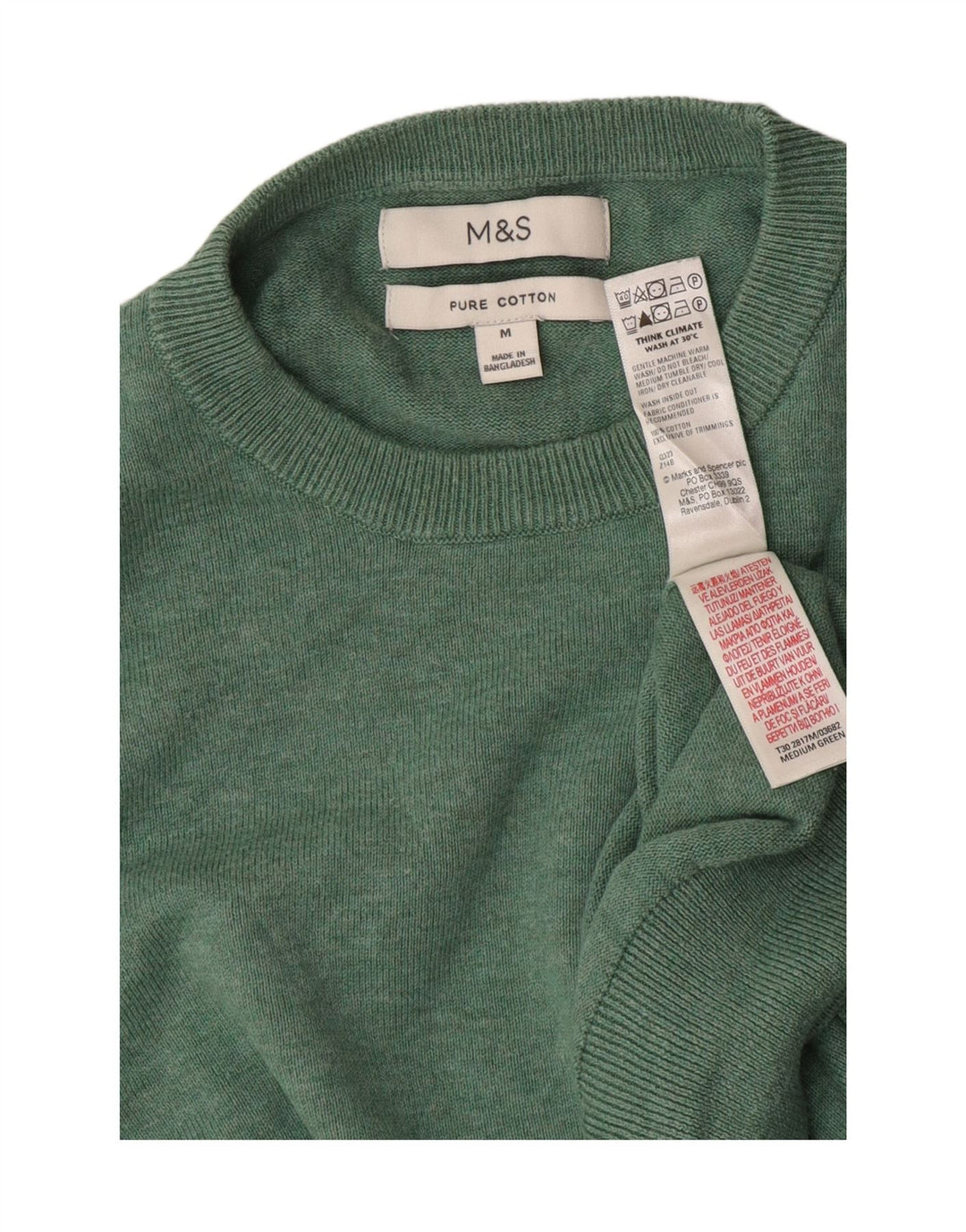 Мужской джемпер с круглым вырезом Marks & Spencer, хлопковый свитер среднего зеленого цвета