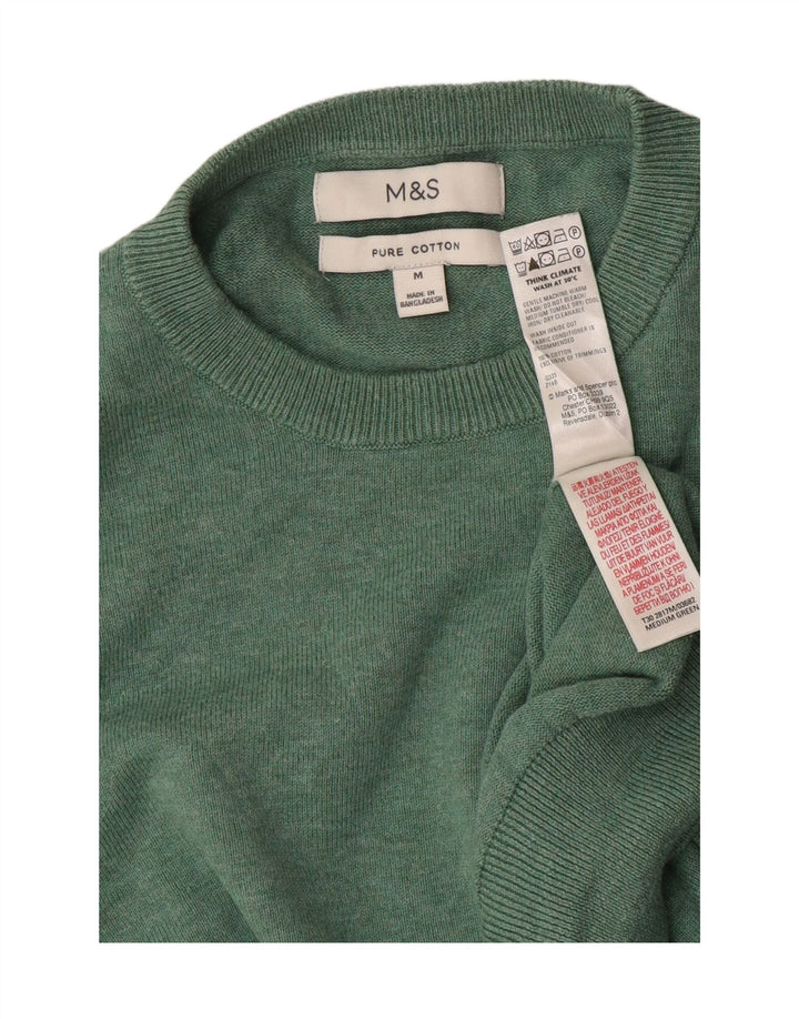 Мужской джемпер с круглым вырезом Marks & Spencer, хлопковый свитер среднего зеленого цвета