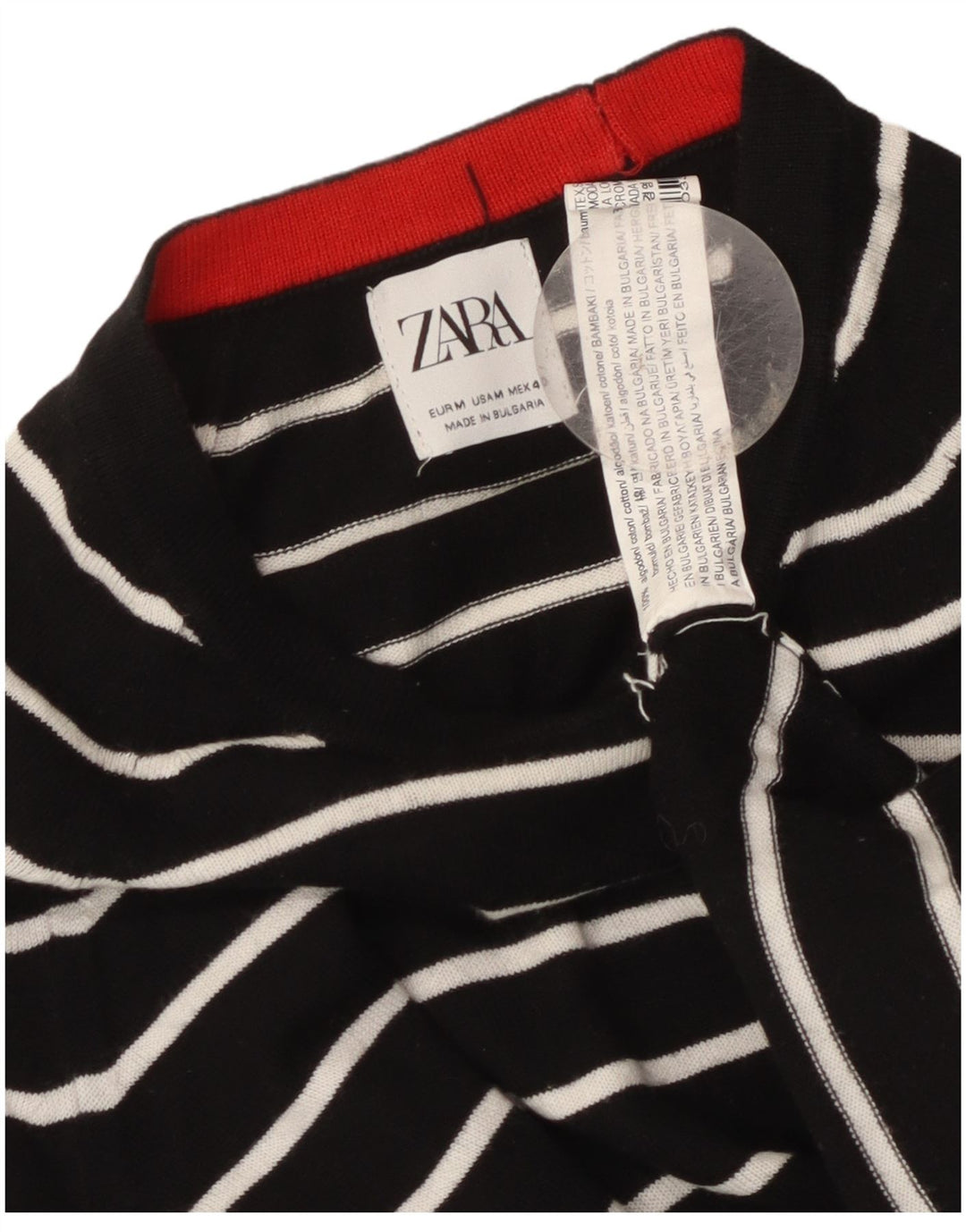 Женский джемпер с вырезом «лодочка» ZARA UK 14, хлопковый средний черный в полоску